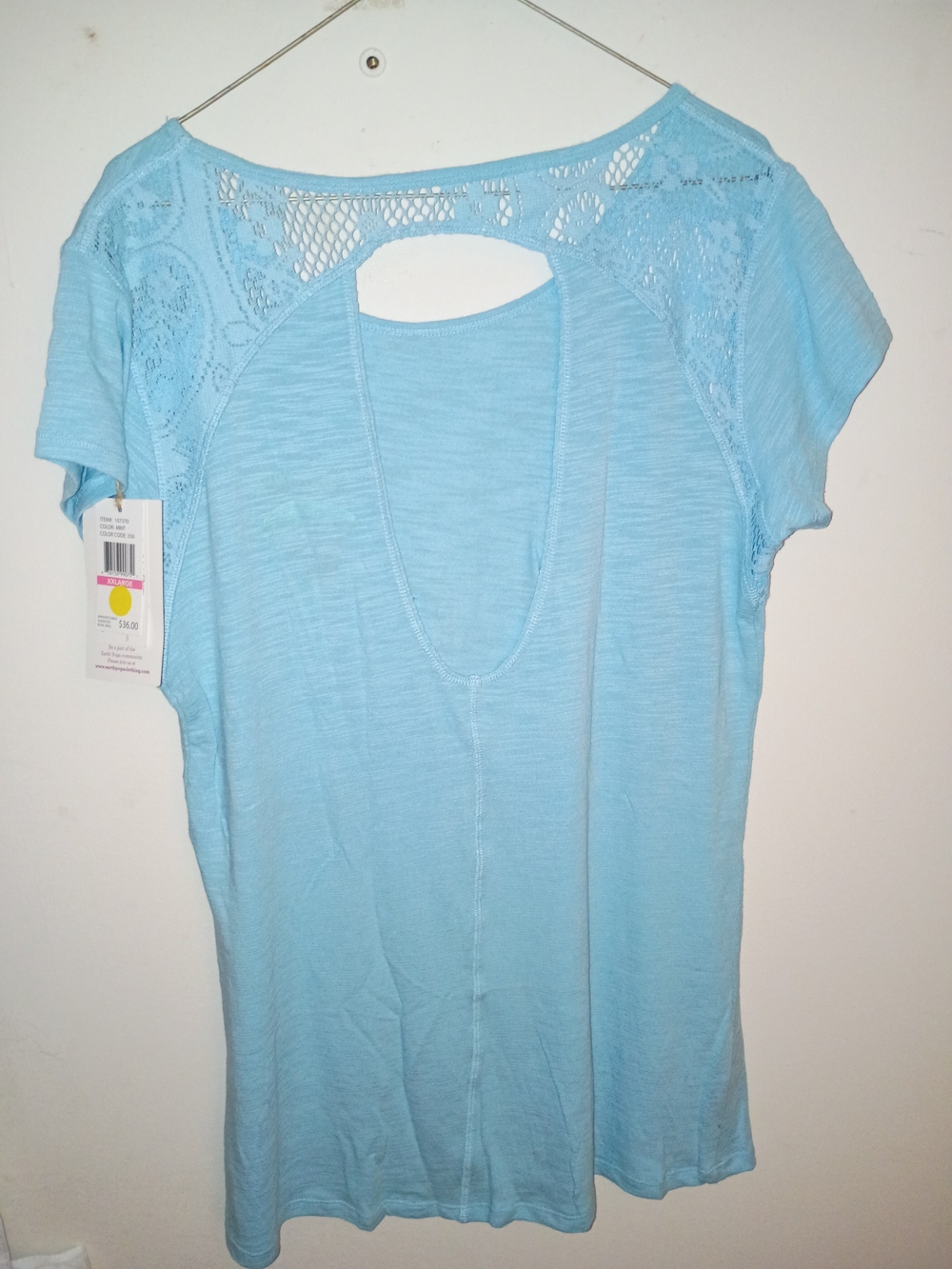 Earth Yoga Light Blue Lace-Back Short Sleeve Tee